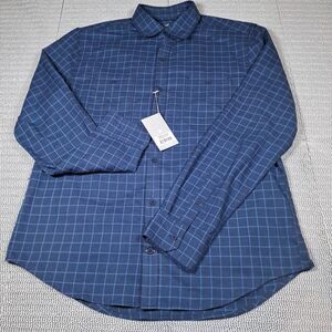 Mack Weldon Warmknit Flannel Shirt Men's L True Navy Plaid Wool Blend NWT